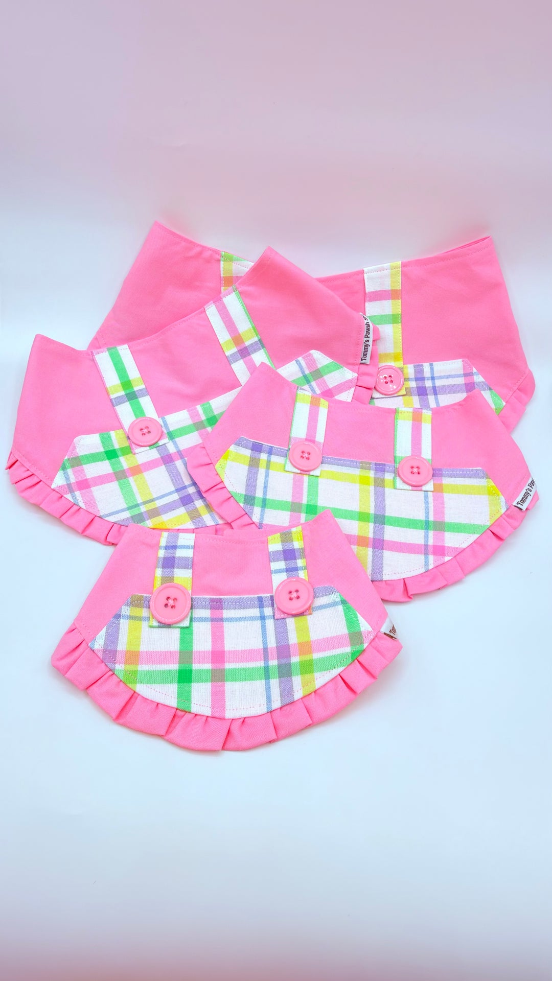 Pink Plaid Ruffle Dog Bandana Collar | Stylish Pet Neckwear for Dogs & Cats