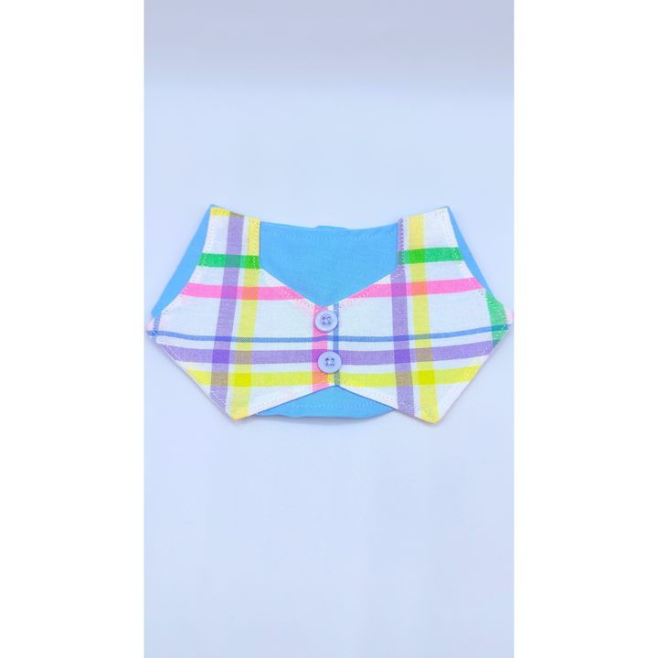 Blue Plaid Tuxedo Dog Bandana Collar | Formal Pet Neckwear for Dogs & Cats