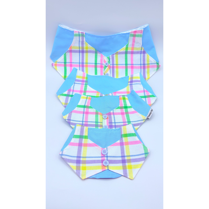 Blue Plaid Tuxedo Dog Bandana Collar | Formal Pet Neckwear for Dogs & Cats