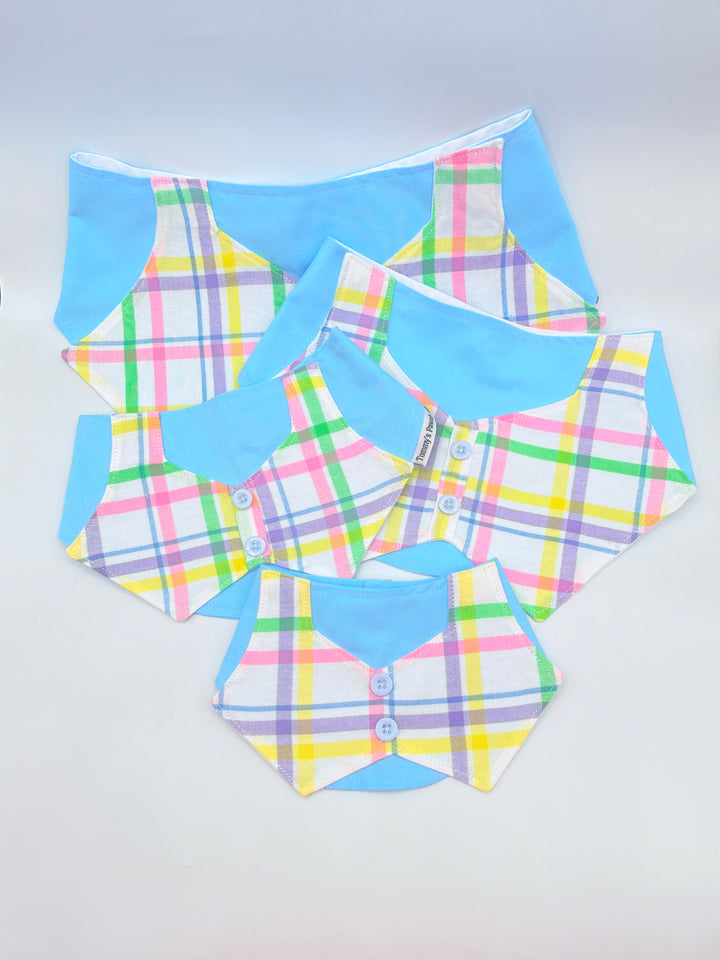 Blue Plaid Tuxedo Dog Bandana Collar | Formal Pet Neckwear for Dogs & Cats