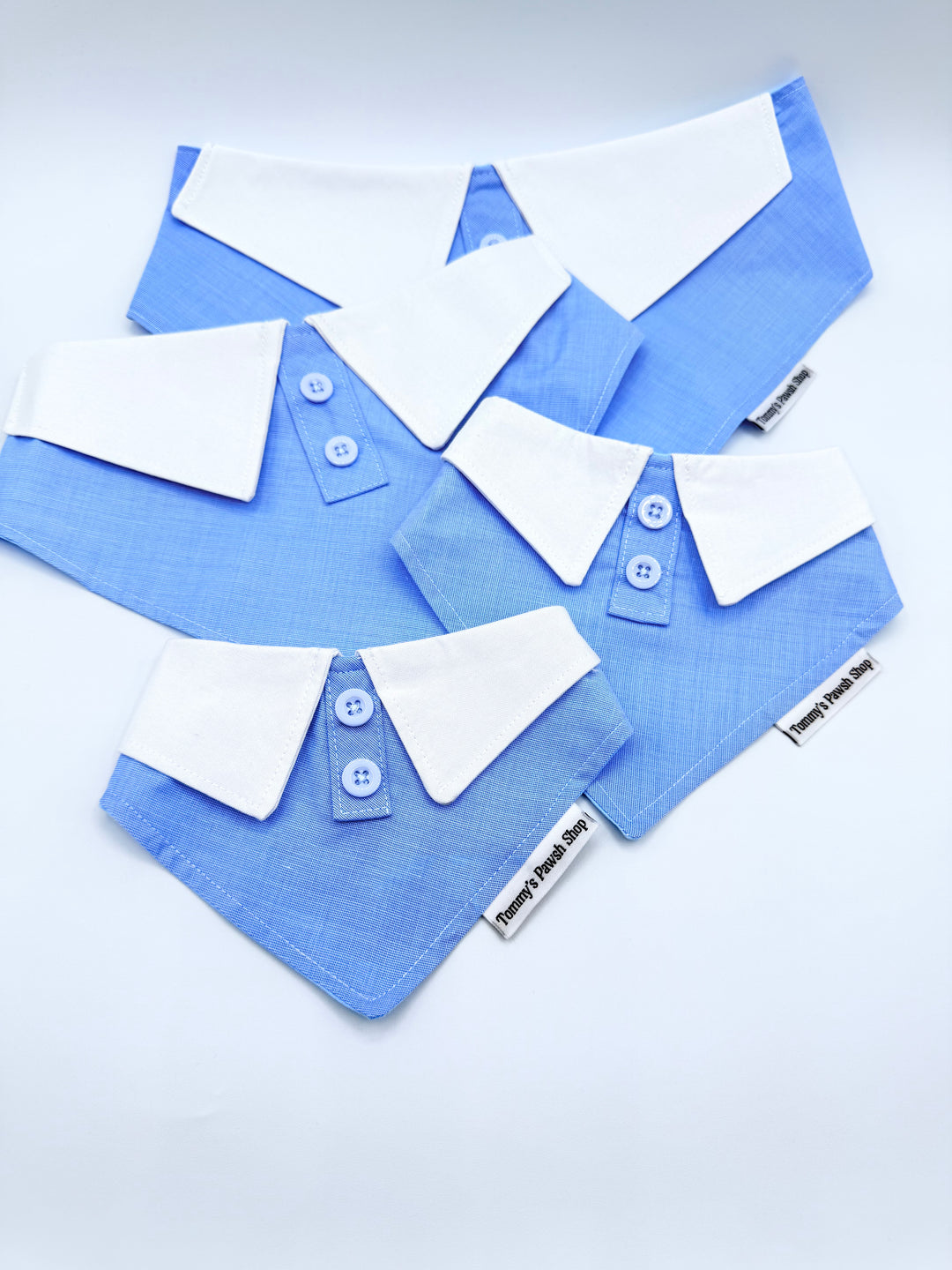 Minimal Blue Dog Collar Bandana – Soft Cotton Pet Bib Style Collar with White Contrast