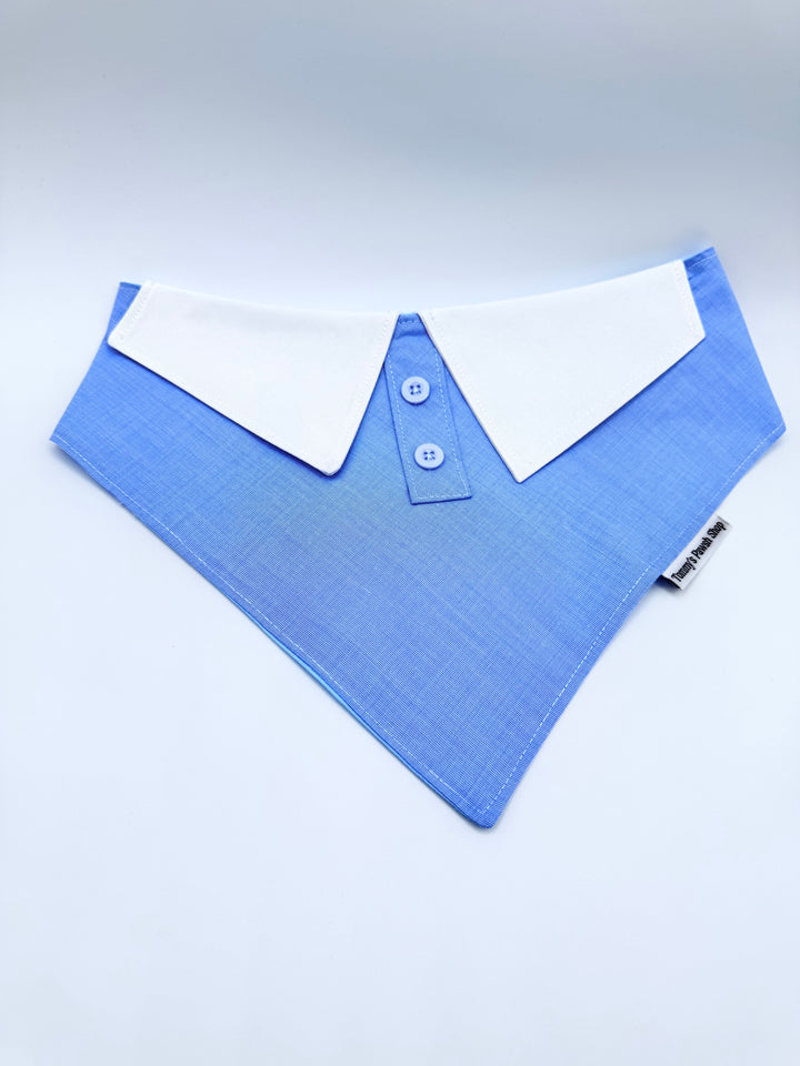 Minimal Blue Dog Collar Bandana – Soft Cotton Pet Bib Style Collar with White Contrast