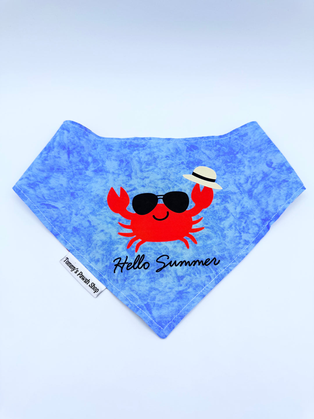 Hello Summer Crab Dog Bandana | Reversible Nautical & Beach-Themed Dog Bandana | Handmade Pet Accessory