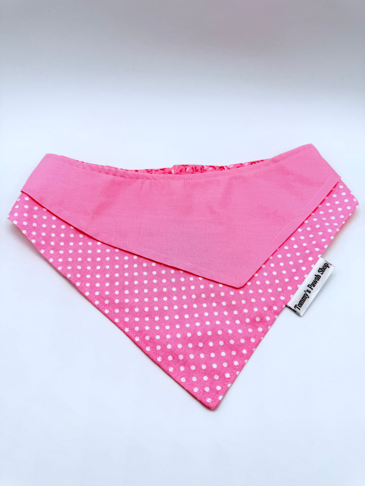 Pink Polka Dot Dog Bandana – Double Layer Snap-On Pet Scarf | Cute Adjustable Collar Accessory for Dogs
