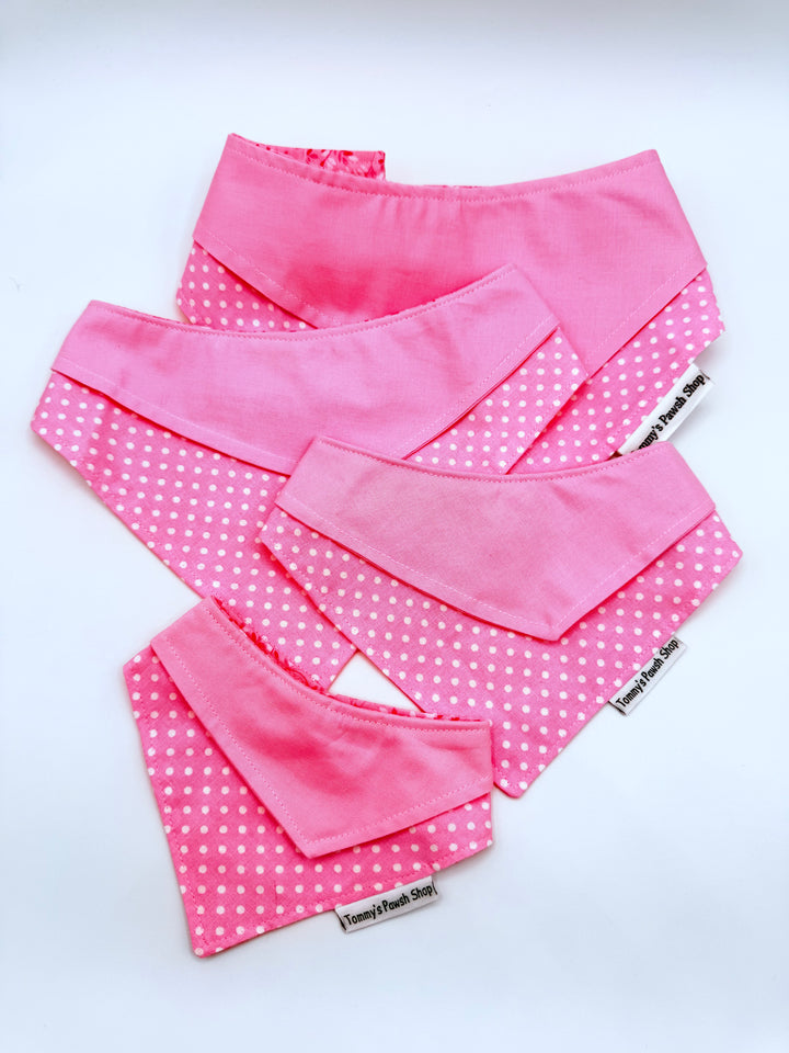 Pink Polka Dot Dog Bandana – Double Layer Snap-On Pet Scarf | Cute Adjustable Collar Accessory for Dogs