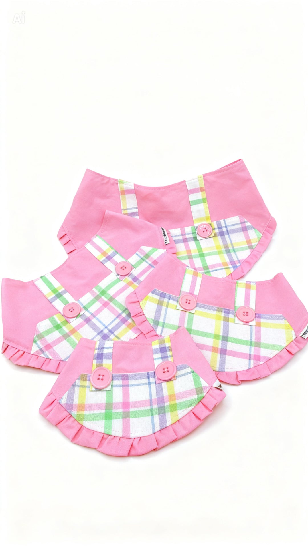 Pink Plaid Ruffle Dog Bandana Collar | Stylish Pet Neckwear for Dogs & Cats